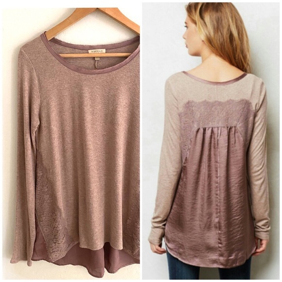 Anthropologie Bordeaux satin back Soft T - Picture 2 of 6